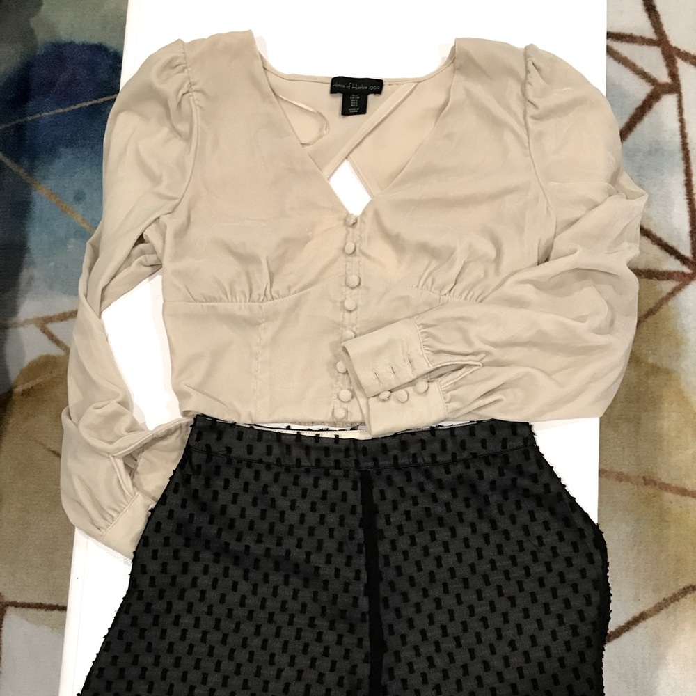 Women's Cream Velvet Blouse with cut-out on back